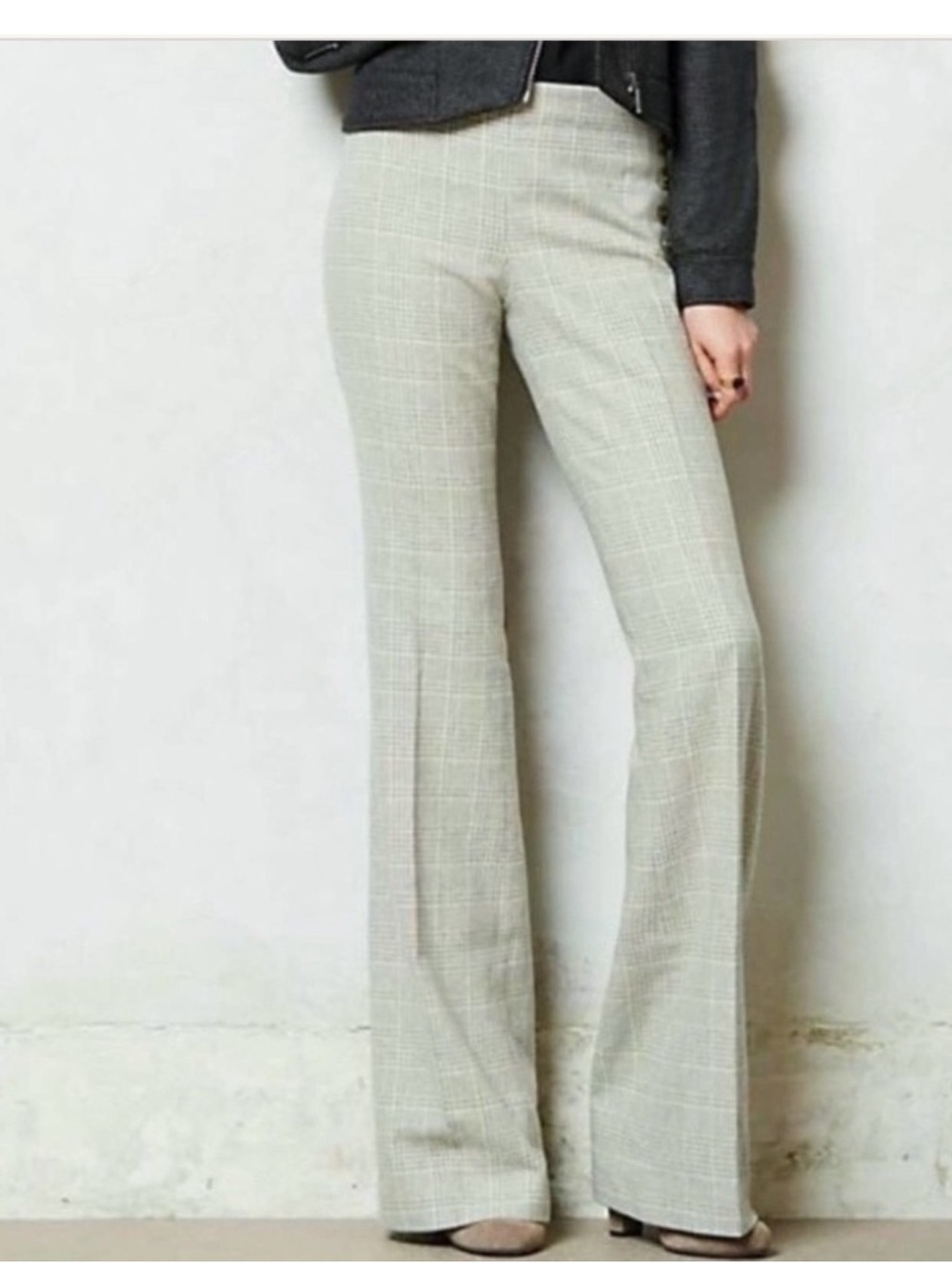Anthropologie Elevenses The Brighton Houndstooth Wool Flare trousers size 2